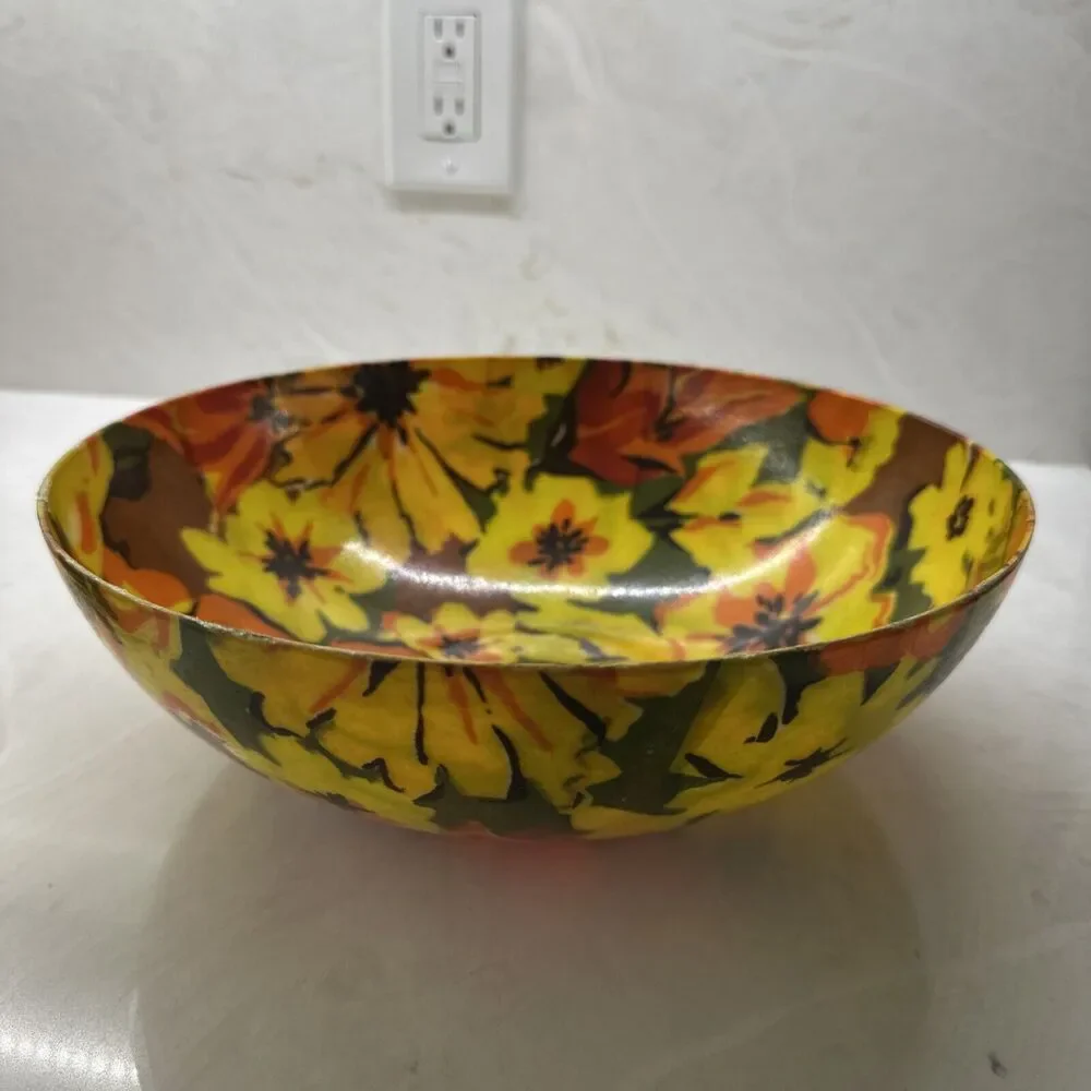 Quaker Fashion Flair Flower Power Fiberglass Serving Tray & Bowl Set Vintage MCM